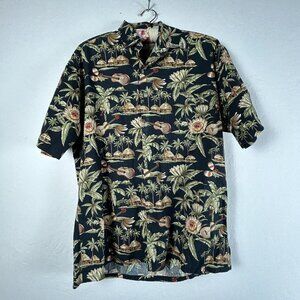 Half Moon Bay Men Hawaiian Shirt Medium Button Up Short Sleeve Palm Trees Guitar
